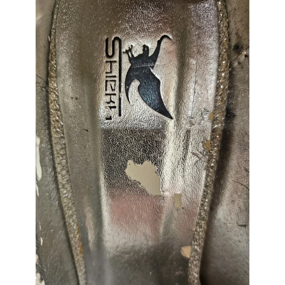 Shierrt Women's Silver Rhinestone Platform Heels Round Toe Slip-On Size 6